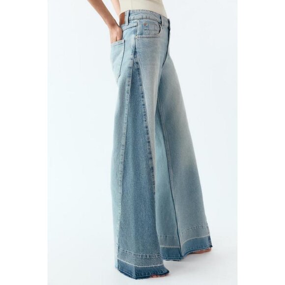 ZARA Z1975 CONTRAST MID-WAIST WIDE-LEG JEANS - Picture 4 of 9
